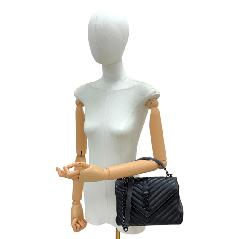 黑色 羊皮 College 兩用包【SAINT LAURENT YSL 聖羅蘭】 487213-8
