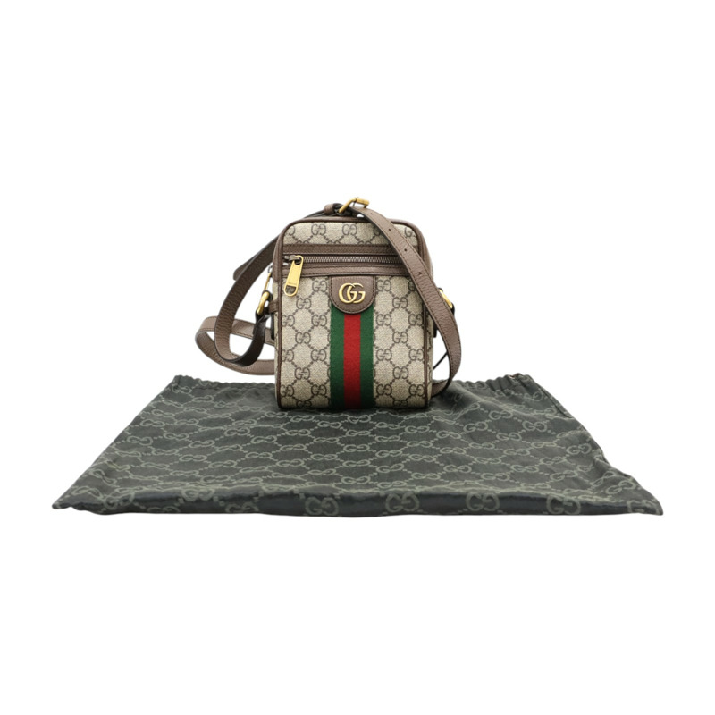 棕色 緹花帆布 牛皮 Ophidia GG 肩背包【GUCCI 古馳】 598127-7