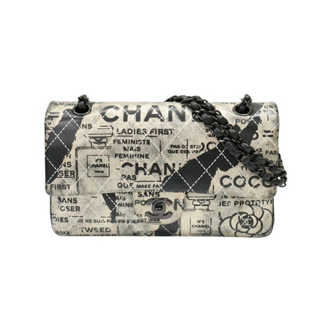 黑色 羊皮 Coco 25 報紙塗鴉 肩背包 (無卡)【CHANEL 香奈兒】 A01112