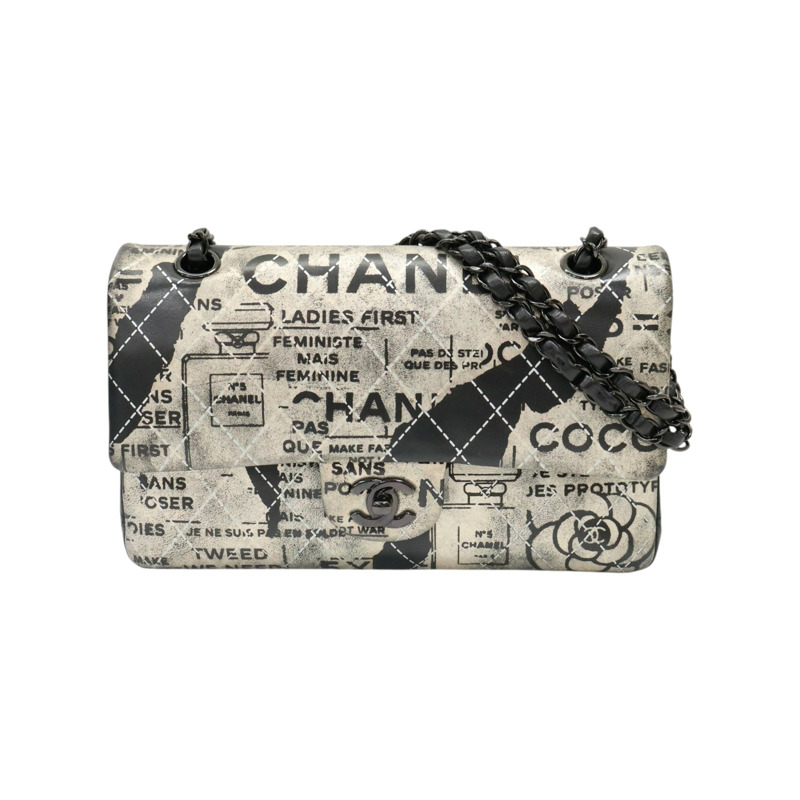黑色 羊皮 Coco 25 報紙塗鴉 肩背包 (無卡)【CHANEL 香奈兒】 A01112-0