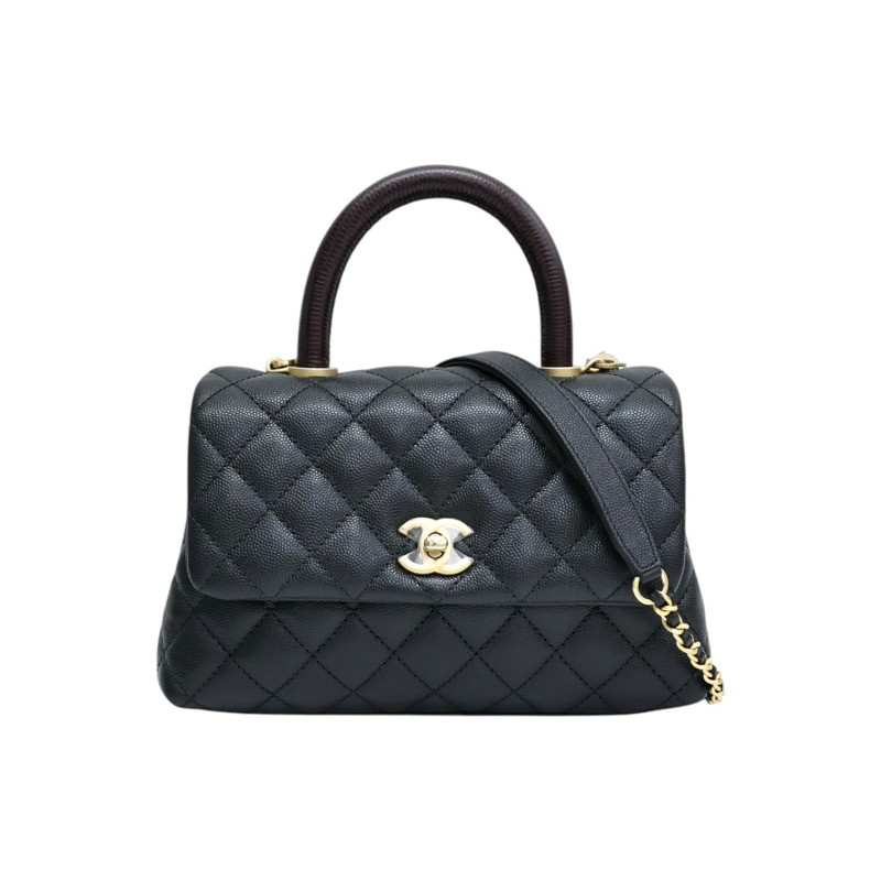 黑色牛皮 Flap Bag With Top Handle 兩用包【CHANEL 香奈兒】 A92990-0