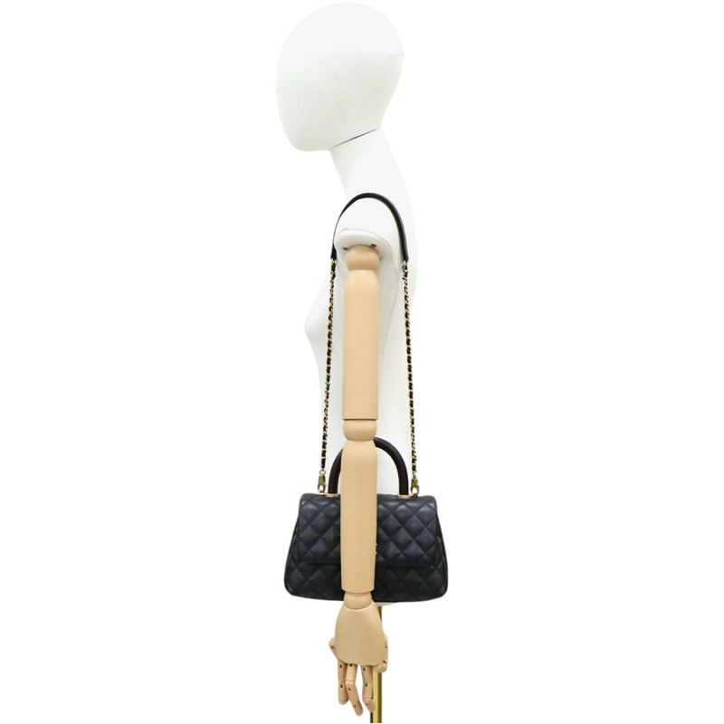 黑色牛皮 Flap Bag With Top Handle 兩用包【CHANEL 香奈兒】 A92990-11