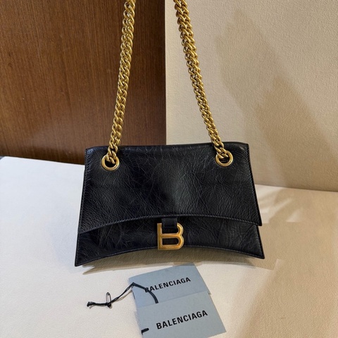 Balenciaga巴黎世家 crush 做舊 黑金 油蠟牛皮革 可手提斜挎單肩 小號