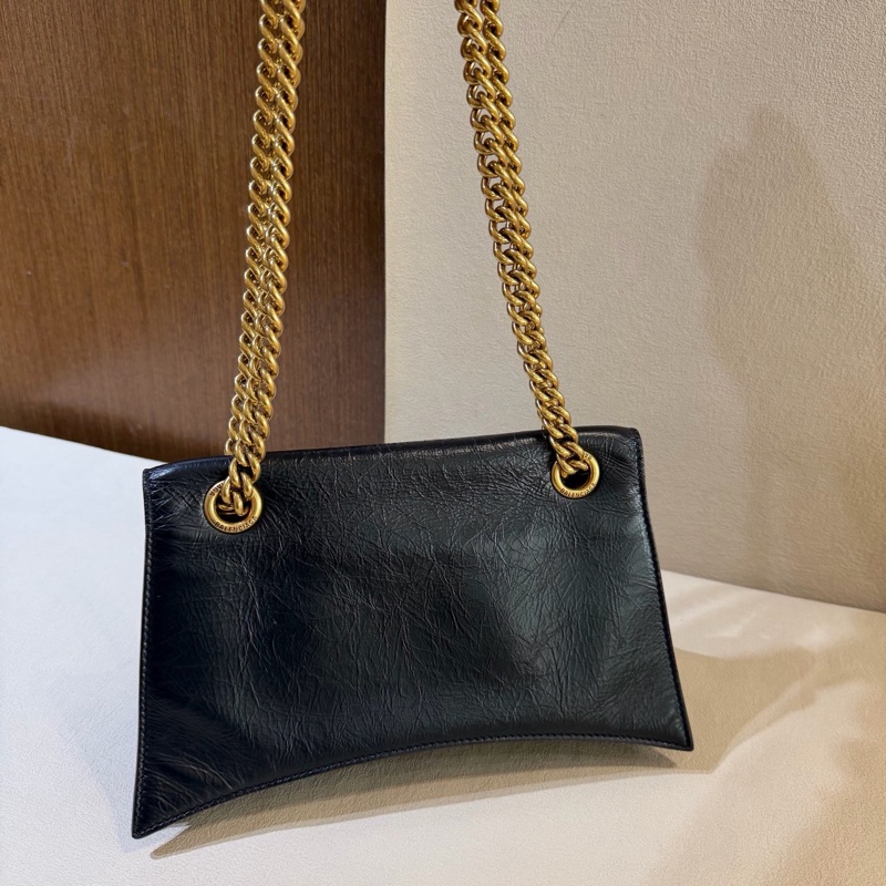 Balenciaga巴黎世家 crush 做舊 黑金 油蠟牛皮革 可手提斜挎單肩 小號-1