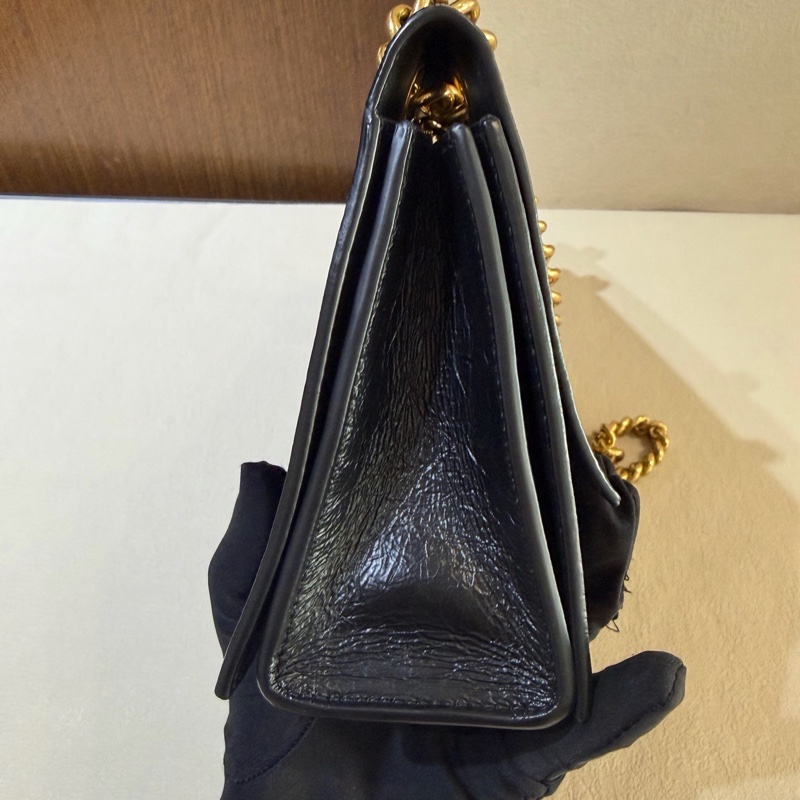 Balenciaga巴黎世家 crush 做舊 黑金 油蠟牛皮革 可手提斜挎單肩 小號-3