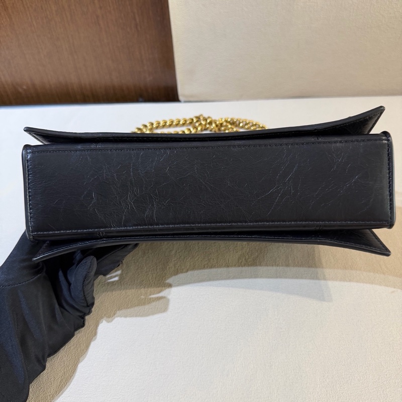 Balenciaga巴黎世家 crush 做舊 黑金 油蠟牛皮革 可手提斜挎單肩 小號-4