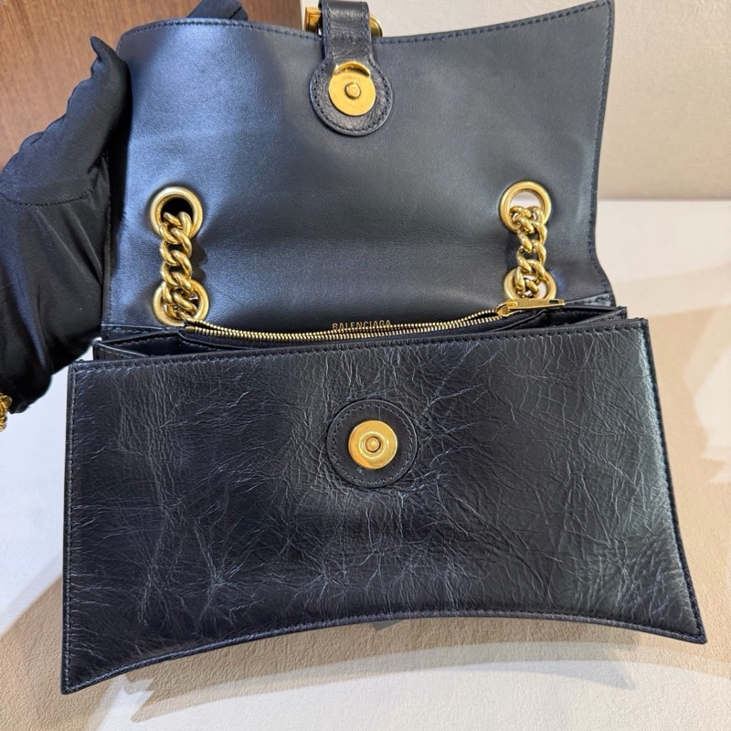 Balenciaga巴黎世家 crush 做舊 黑金 油蠟牛皮革 可手提斜挎單肩 小號-6