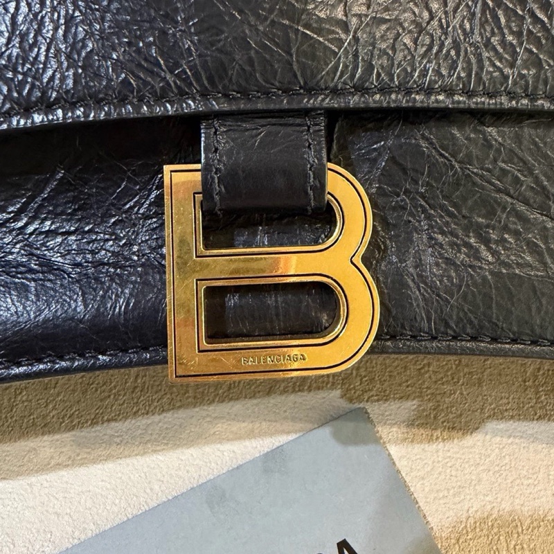 Balenciaga巴黎世家 crush 做舊 黑金 油蠟牛皮革 可手提斜挎單肩 小號-7