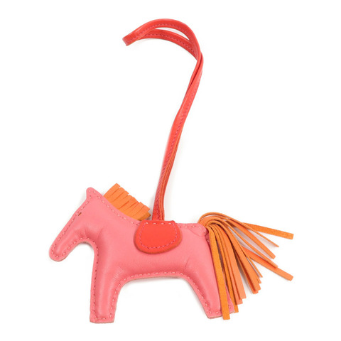 HERMES Milo皮革Rodeo PM掛飾Rose Azalee/Orange/Rouge Casaque
