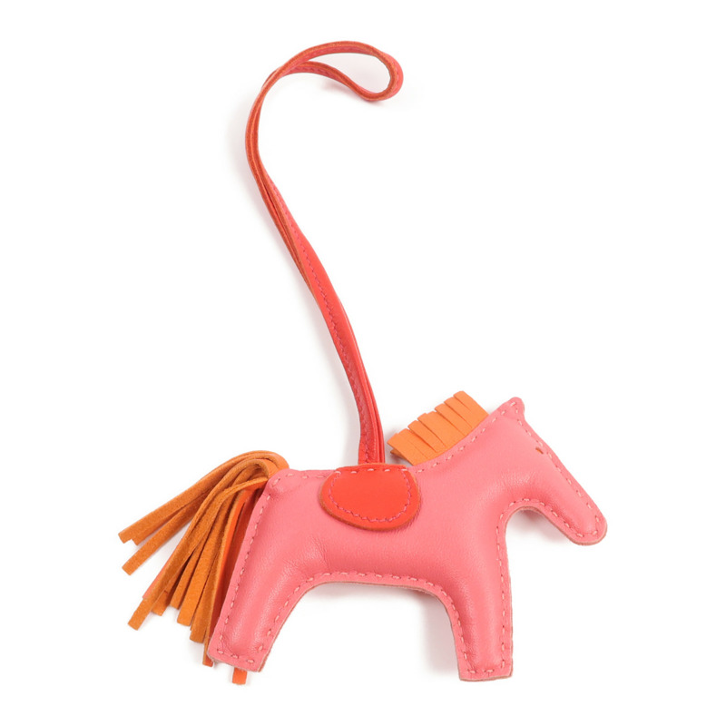 HERMES Milo皮革Rodeo PM掛飾Rose Azalee/Orange/Rouge Casaque-1