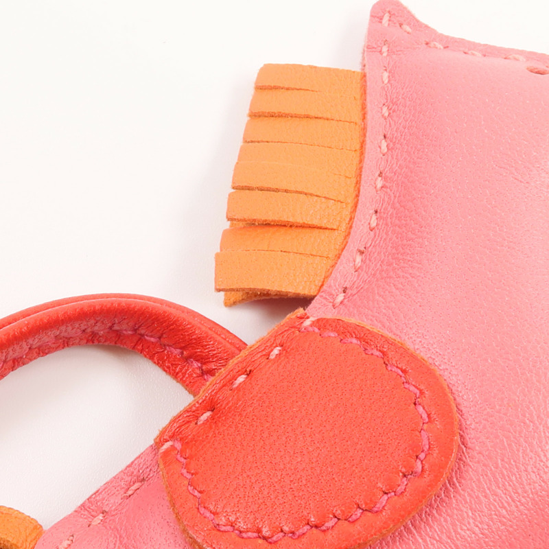 HERMES Milo皮革Rodeo PM掛飾Rose Azalee/Orange/Rouge Casaque-3