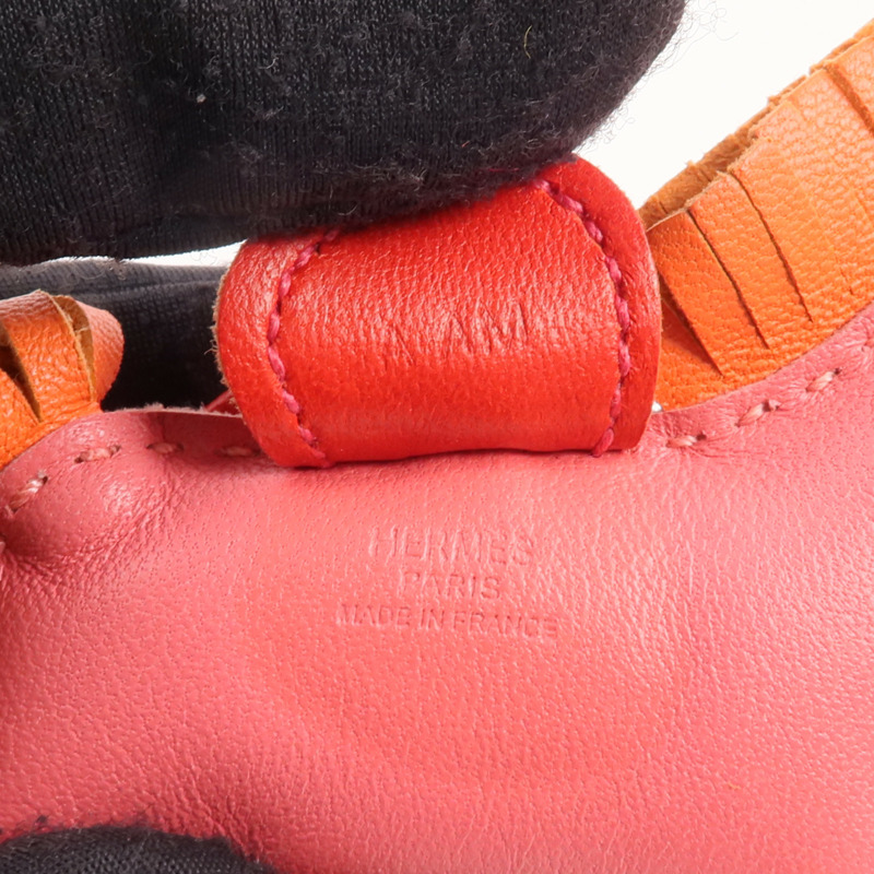 HERMES Milo皮革Rodeo PM掛飾Rose Azalee/Orange/Rouge Casaque-4
