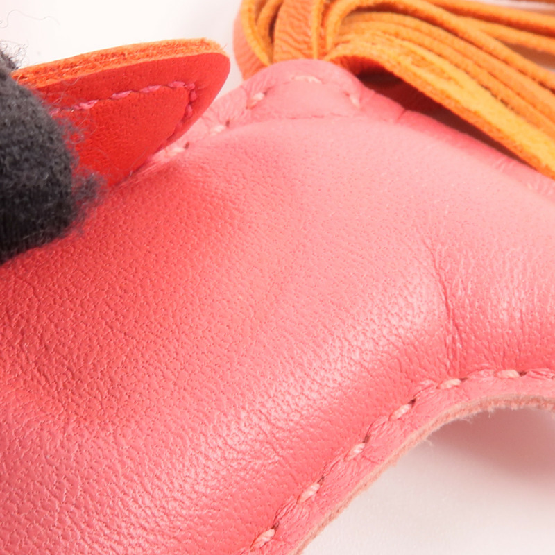 HERMES Milo皮革Rodeo PM掛飾Rose Azalee/Orange/Rouge Casaque-5