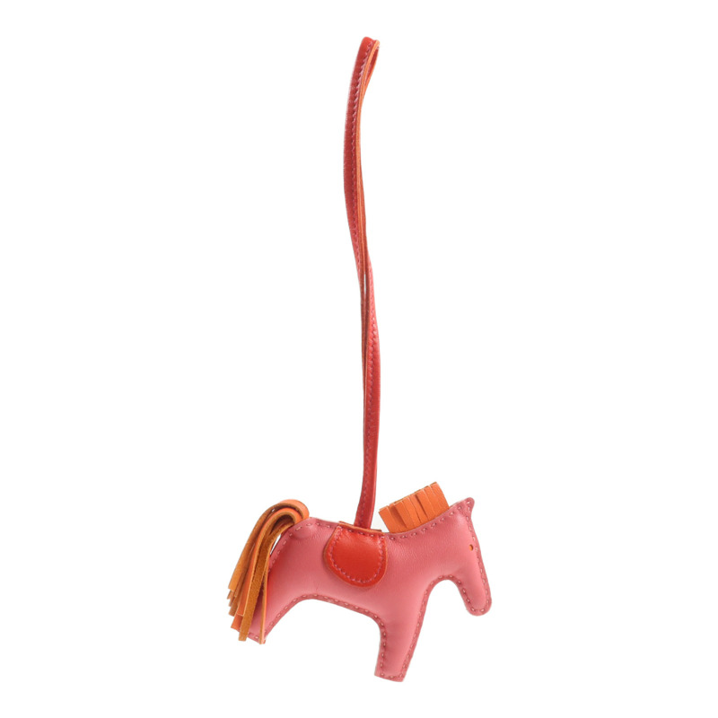 HERMES Milo皮革Rodeo PM掛飾Rose Azalee/Orange/Rouge Casaque-6