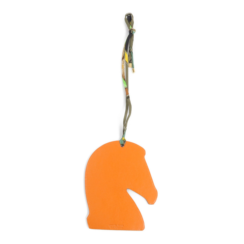 HERMES Chevre皮革Samarcande Horse Charm掛飾Orange/Rouge Casaque-2