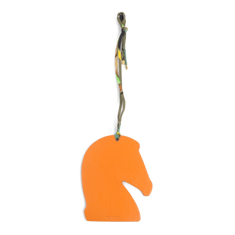 HERMES Chevre皮革Samarcande Horse Charm掛飾Orange/Rouge Casaque-3