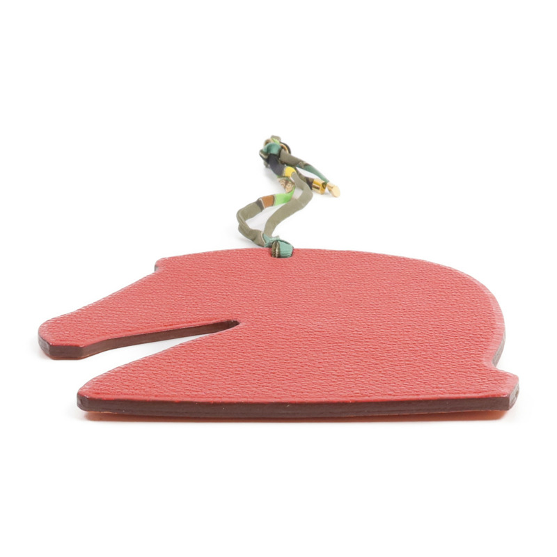 HERMES Chevre皮革Samarcande Horse Charm掛飾Orange/Rouge Casaque-4