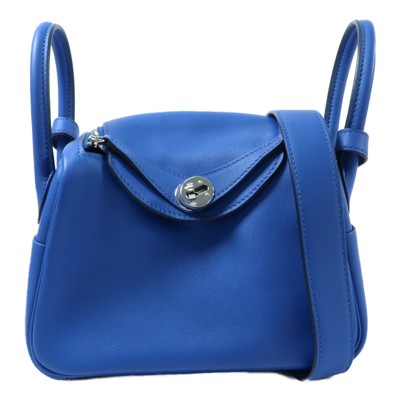 HERMES Swift皮革Mini Lindy銀扣手挽肩背兩用袋Bleu Royal/Bleu Saphir-0