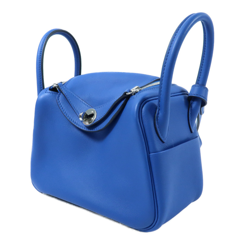 HERMES Swift皮革Mini Lindy銀扣手挽肩背兩用袋Bleu Royal/Bleu Saphir-2