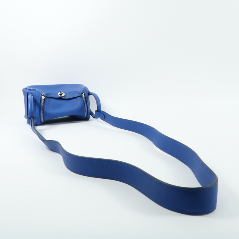 HERMES Swift皮革Mini Lindy銀扣手挽肩背兩用袋Bleu Royal/Bleu Saphir-8