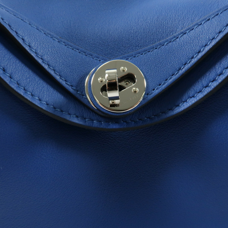 HERMES Swift皮革Mini Lindy銀扣手挽肩背兩用袋Bleu Royal/Bleu Saphir-9