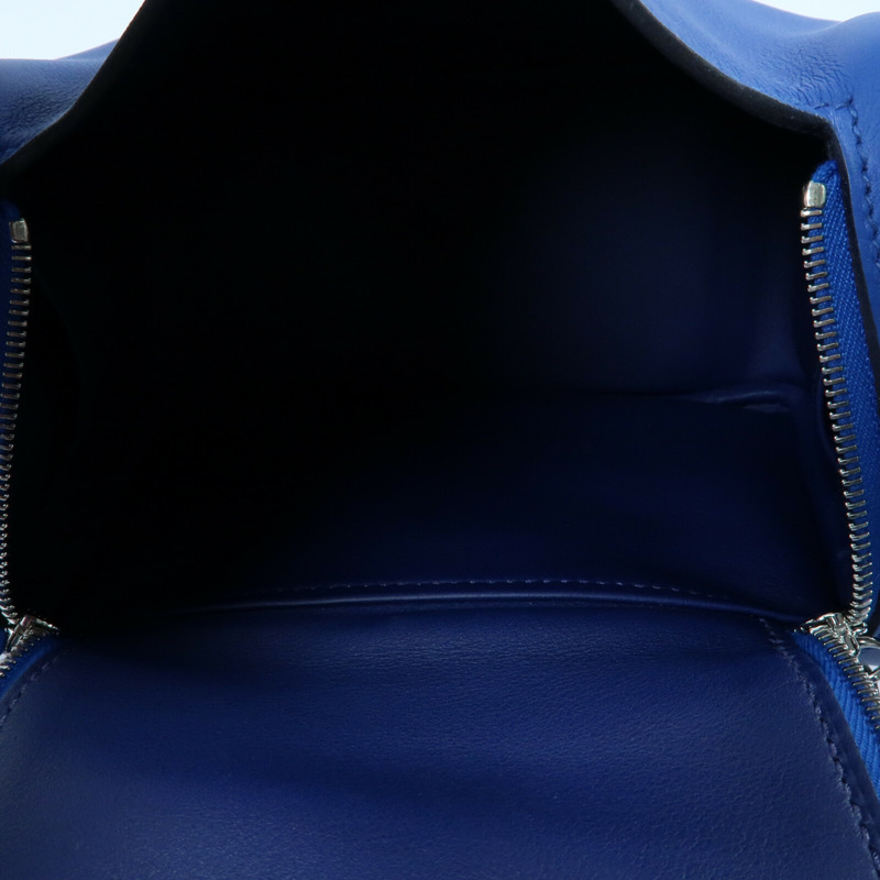 HERMES Swift皮革Mini Lindy銀扣手挽肩背兩用袋Bleu Royal/Bleu Saphir-13