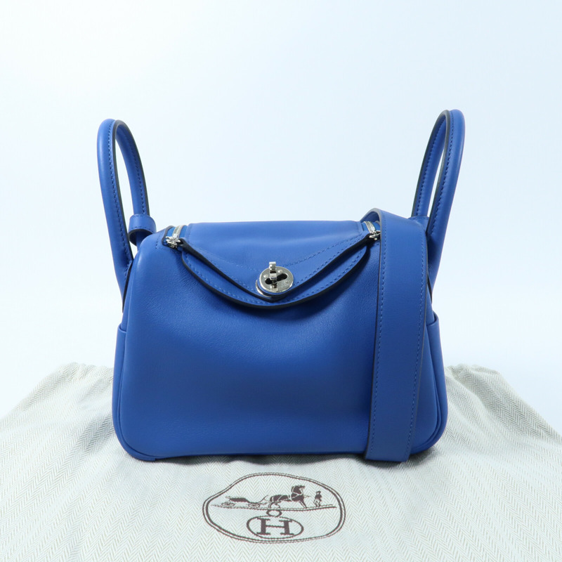 HERMES Swift皮革Mini Lindy銀扣手挽肩背兩用袋Bleu Royal/Bleu Saphir-15