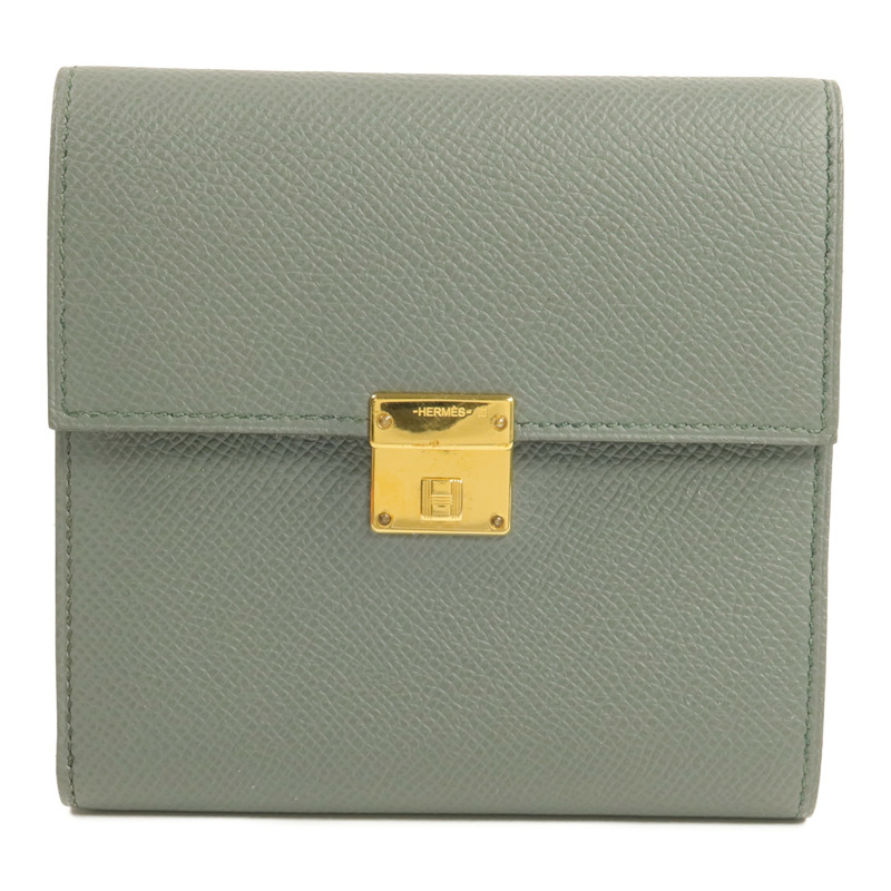 HERMES Epsom皮革Clic 12錢包Vert Amande-0