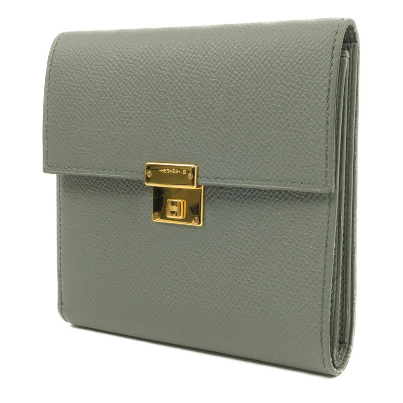HERMES Epsom皮革Clic 12錢包Vert Amande-2