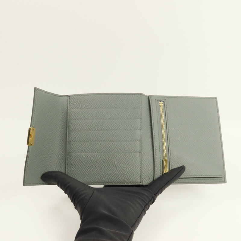 HERMES Epsom皮革Clic 12錢包Vert Amande-6