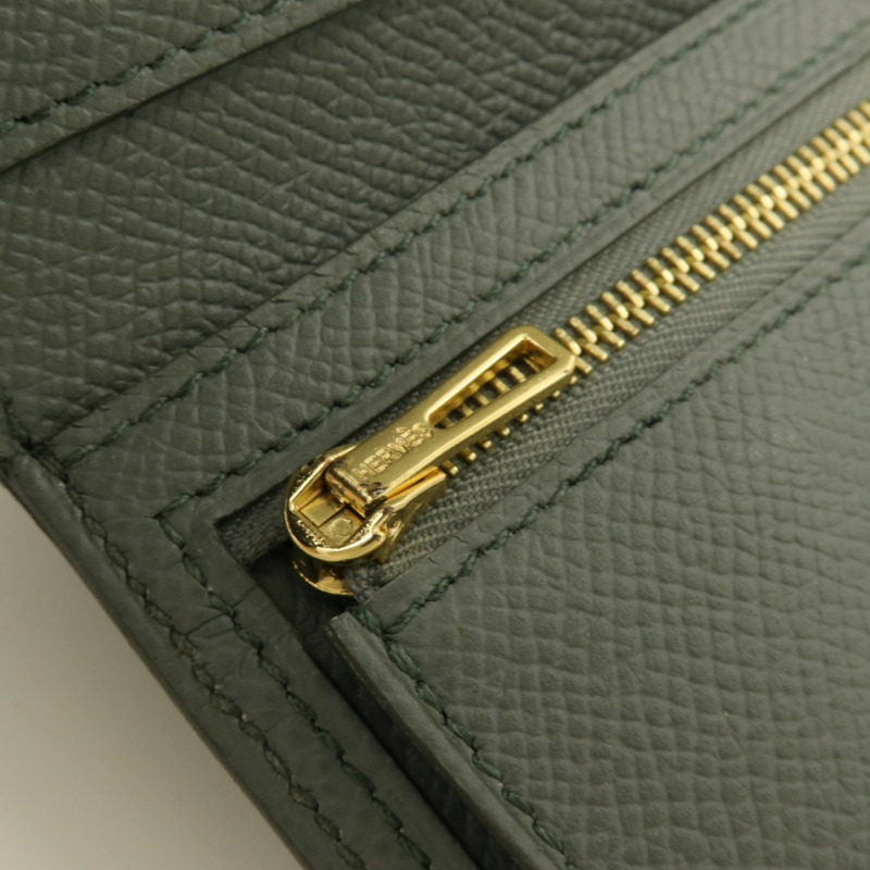 HERMES Epsom皮革Clic 12錢包Vert Amande-7