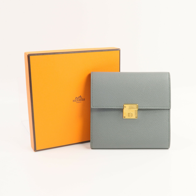 HERMES Epsom皮革Clic 12錢包Vert Amande-17