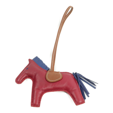 HERMES Milo皮革Rodeo GM掛飾Fauve/Bleu de Malte/Rubis