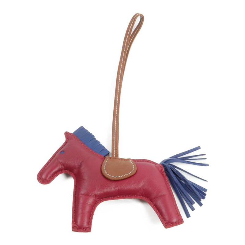HERMES Milo皮革Rodeo GM掛飾Fauve/Bleu de Malte/Rubis-1