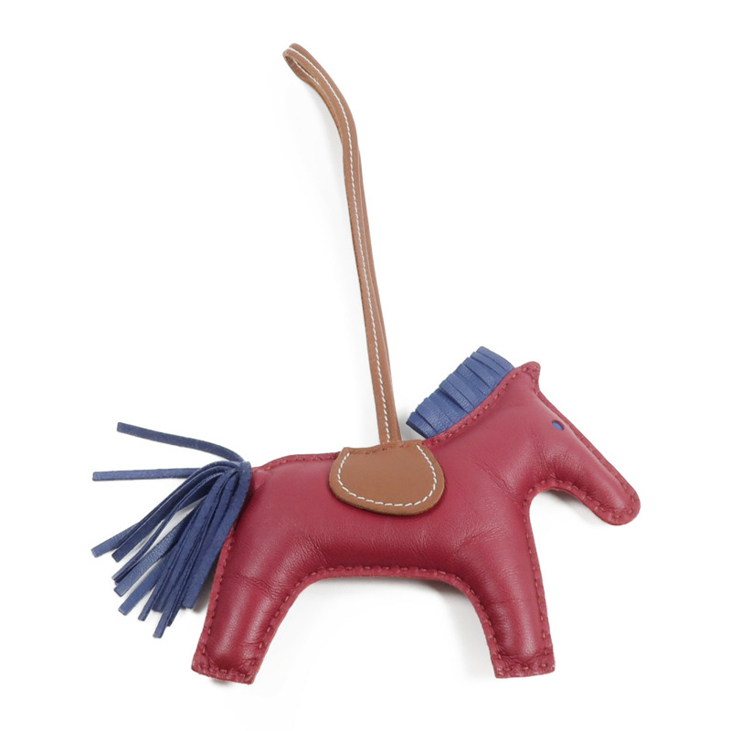HERMES Milo皮革Rodeo GM掛飾Fauve/Bleu de Malte/Rubis-2