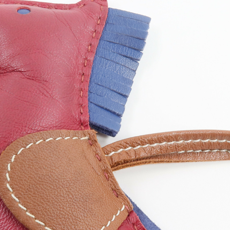 HERMES Milo皮革Rodeo GM掛飾Fauve/Bleu de Malte/Rubis-4
