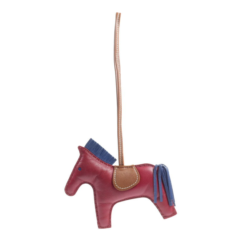 HERMES Milo皮革Rodeo GM掛飾Fauve/Bleu de Malte/Rubis-7