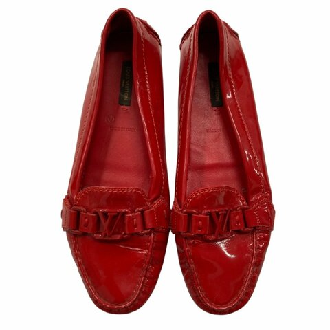 LOUIS VUITTON 路易威登 OXFORD FLAT 平底樂福鞋 漆皮 紅色 SIZE 38