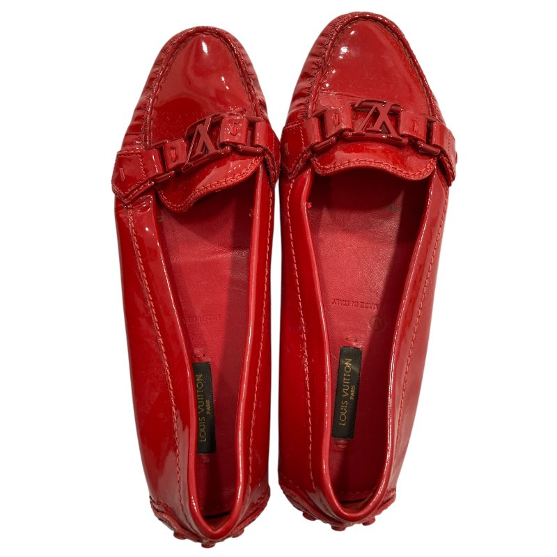 LOUIS VUITTON 路易威登 OXFORD FLAT 平底樂福鞋 漆皮 紅色 SIZE 38-1