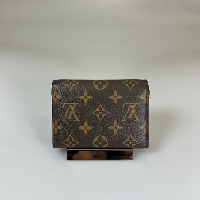 LV  老花拚紅色FLOWER三折短夾-1