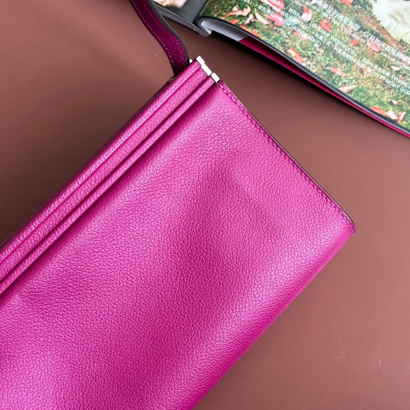 ::Hermès:: Clic-H 21 紫紅色銀扣 手拿包 斜背包-3