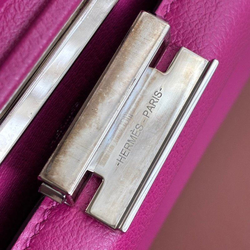 ::Hermès:: Clic-H 21 紫紅色銀扣 手拿包 斜背包-15
