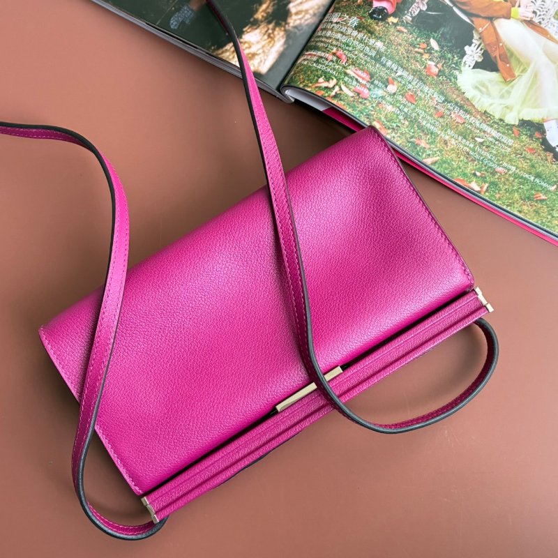 ::Hermès:: Clic-H 21 紫紅色銀扣 手拿包 斜背包-24