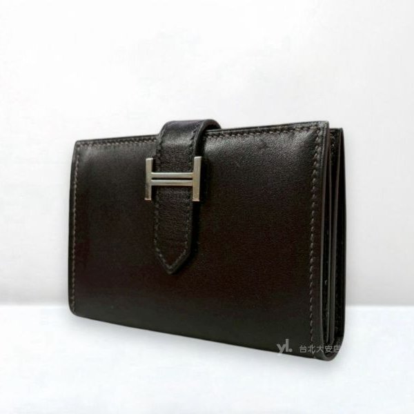 A10406-HERMES Bearn 89黑色box皮銀扣對開卡夾-2