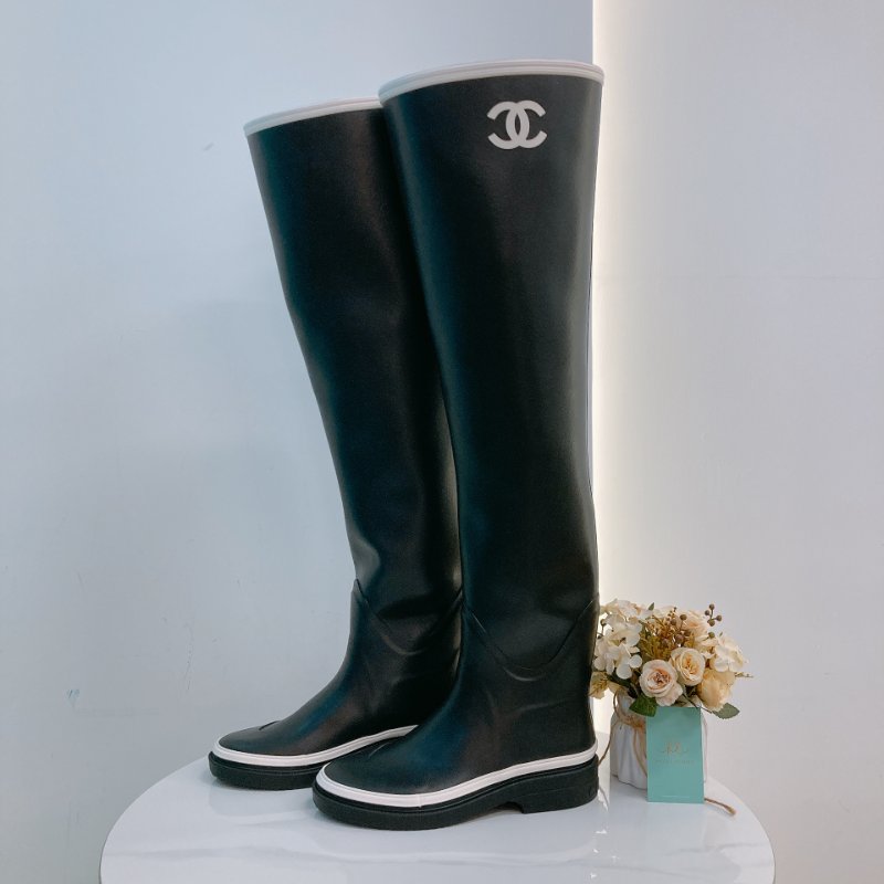 MS0721 Chanel 香奈兒 大腿根 高長靴 雨靴 橡膠 黑白色 Thigh High Rainboot Rubber Black x White-0