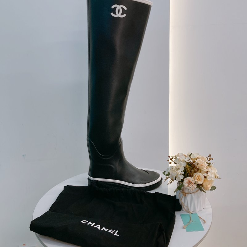 MS0721 Chanel 香奈兒 大腿根 高長靴 雨靴 橡膠 黑白色 Thigh High Rainboot Rubber Black x White-34