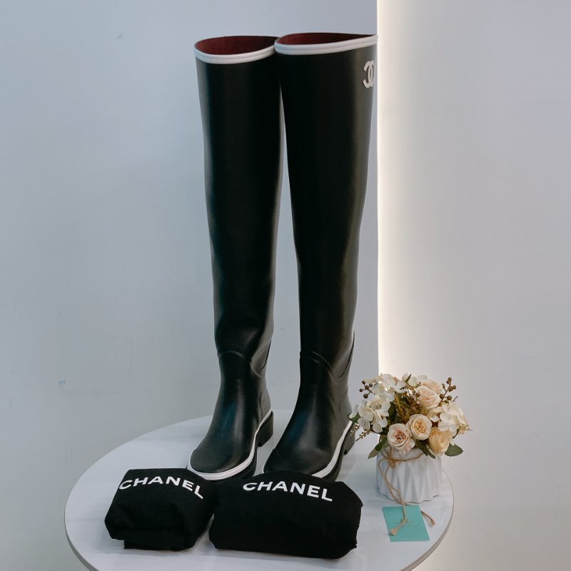 MS0721 Chanel 香奈兒 大腿根 高長靴 雨靴 橡膠 黑白色 Thigh High Rainboot Rubber Black x White-35