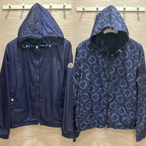 💎Han's house精品服飾💎 moncler Cretes 雙面穿 滿版 防水 尼龍 風衣 連帽 外套 現貨 3/4 原價38000