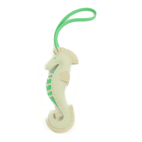 HERMES Milo羊皮皮革Seahorse Charm掛飾Vert Fizz/Vert Comics/Craie