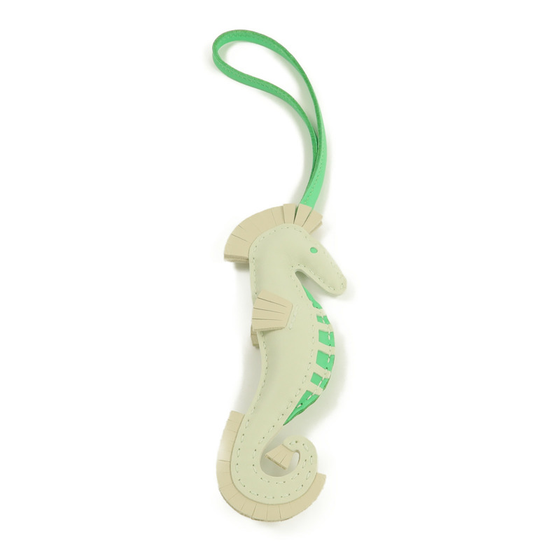 HERMES Milo羊皮皮革Seahorse Charm掛飾Vert Fizz/Vert Comics/Craie-1
